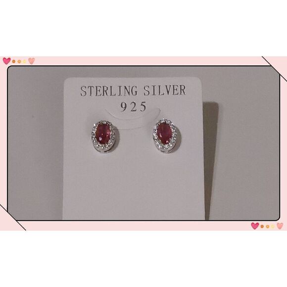 Gorgeous New 3 Ct. Lab Created Ruby & White Sapphire Oval Halo Earrings~925 SS - Picture 1 of 2